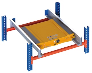 Le canal de stockage doit être adapté pour que la navette Pallet Shuttle puisse être déposée sur les rails